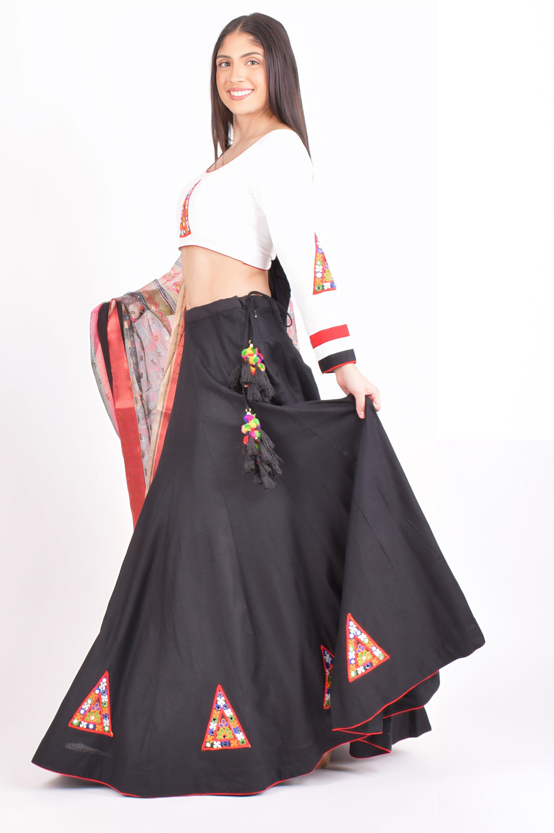 Cotton Black Chaniya choli With Multi Color Dupatta-Raas USA