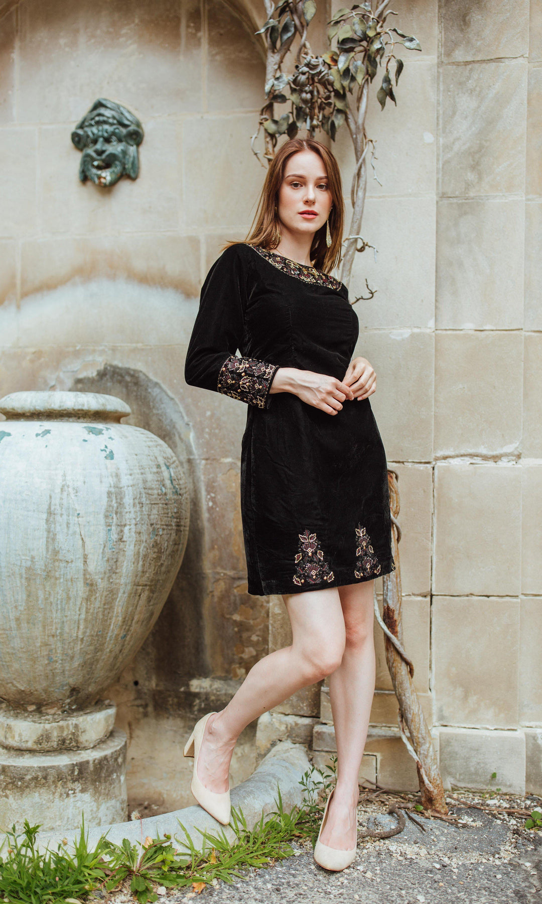 D1055 black dress with hand embroidery-dresses-[Tunics]-[Womens Tops]-[Croptops]