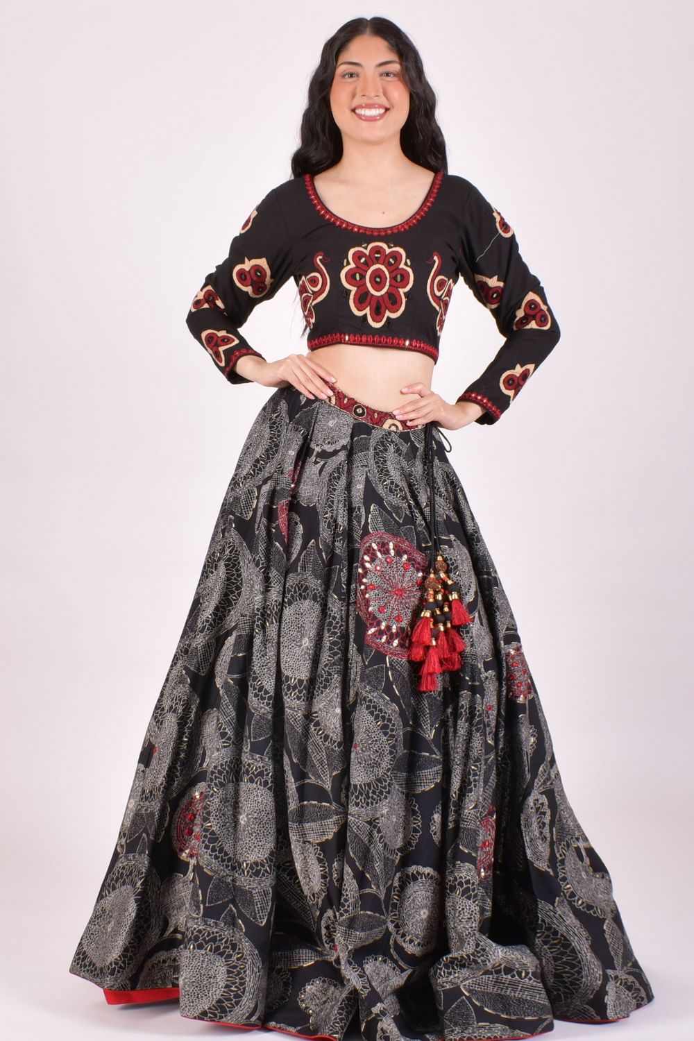 Black Full Flare Chaniya Choli With Bandhej Dupatta