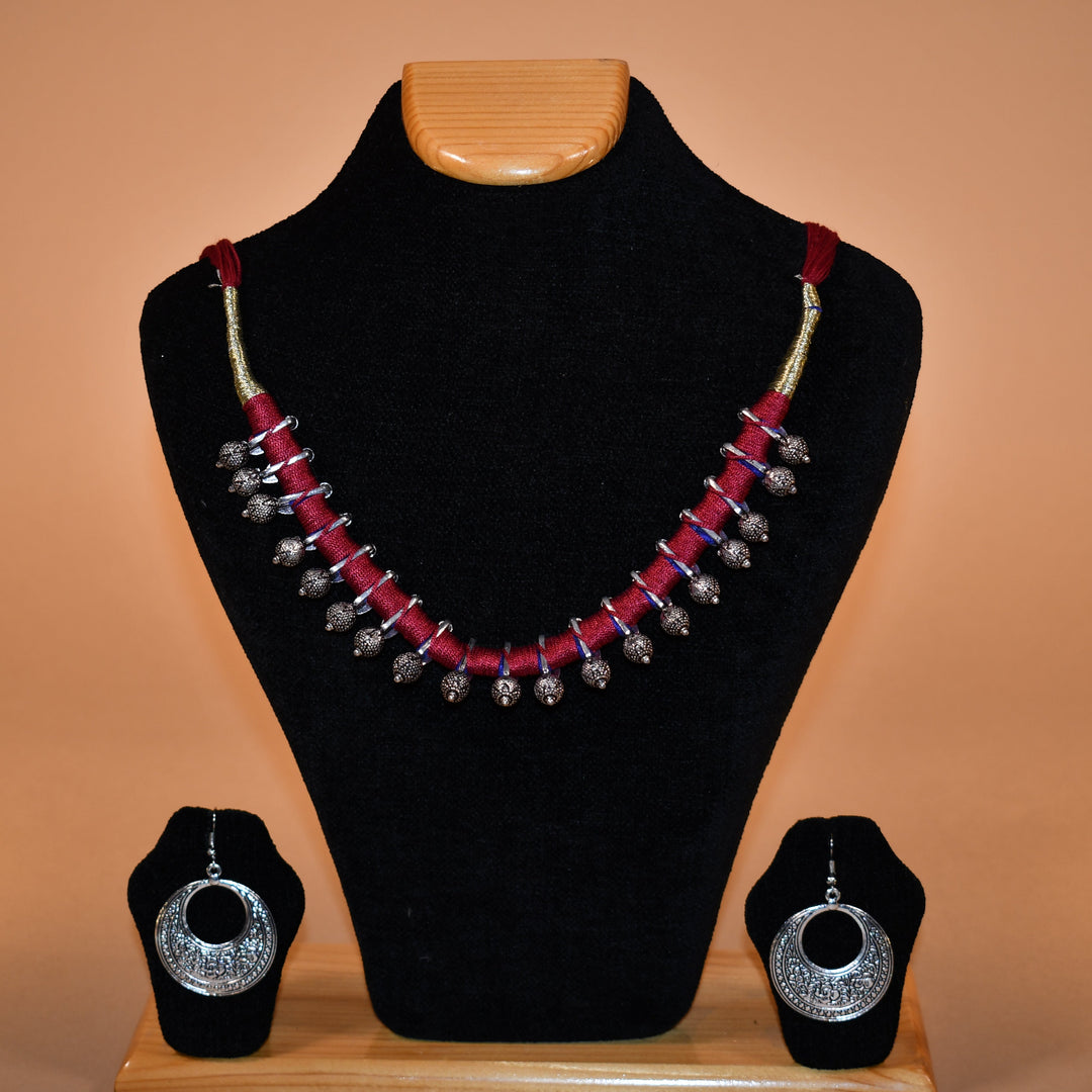 Rose Red and Silver Necklace Set