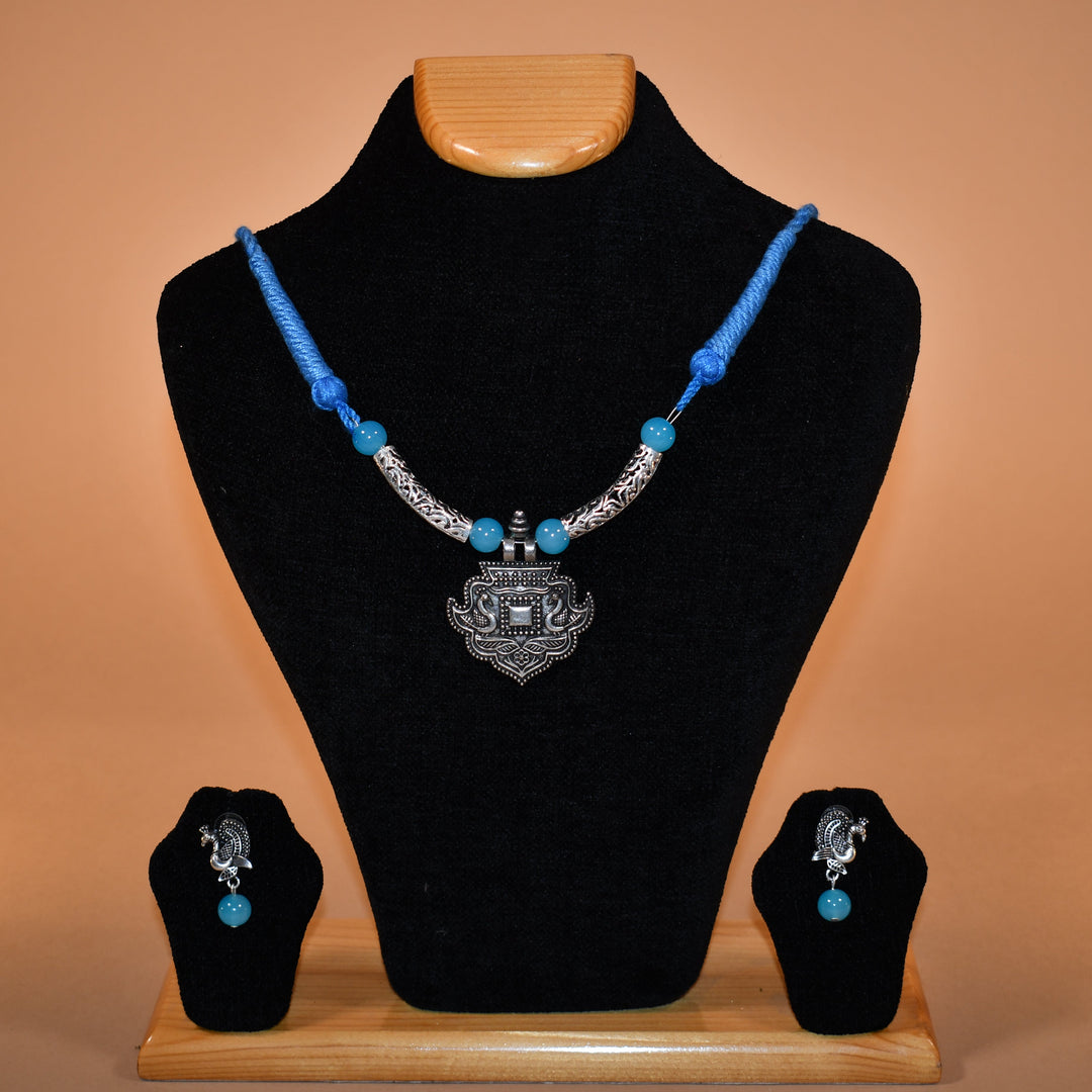 Blue Necklace with Peacock Earrings