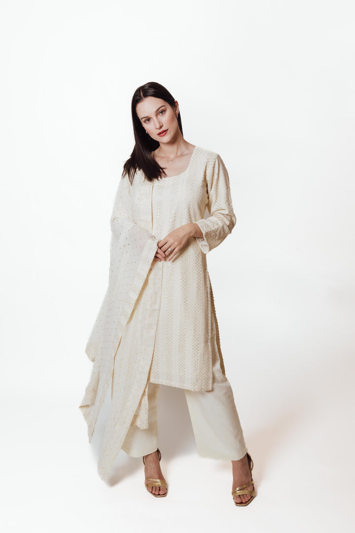 Daniella Cream Salwar Suit with Chikankari and Mukaish ANARKALI & GOWN RAAS