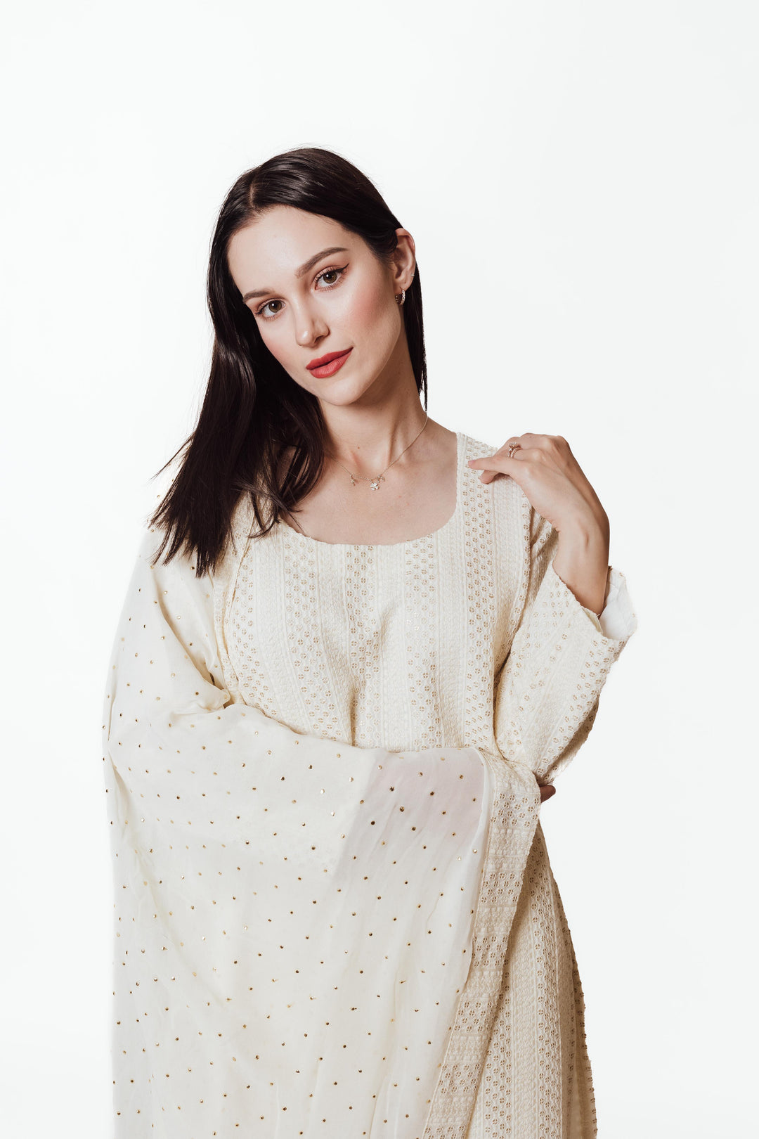 Daniella Cream Salwar Suit with Chikankari and Mukaish ANARKALI & GOWN RAAS