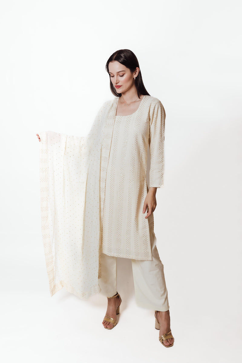 Daniella Cream Salwar Suit with Chikankari and Mukaish-Raas
