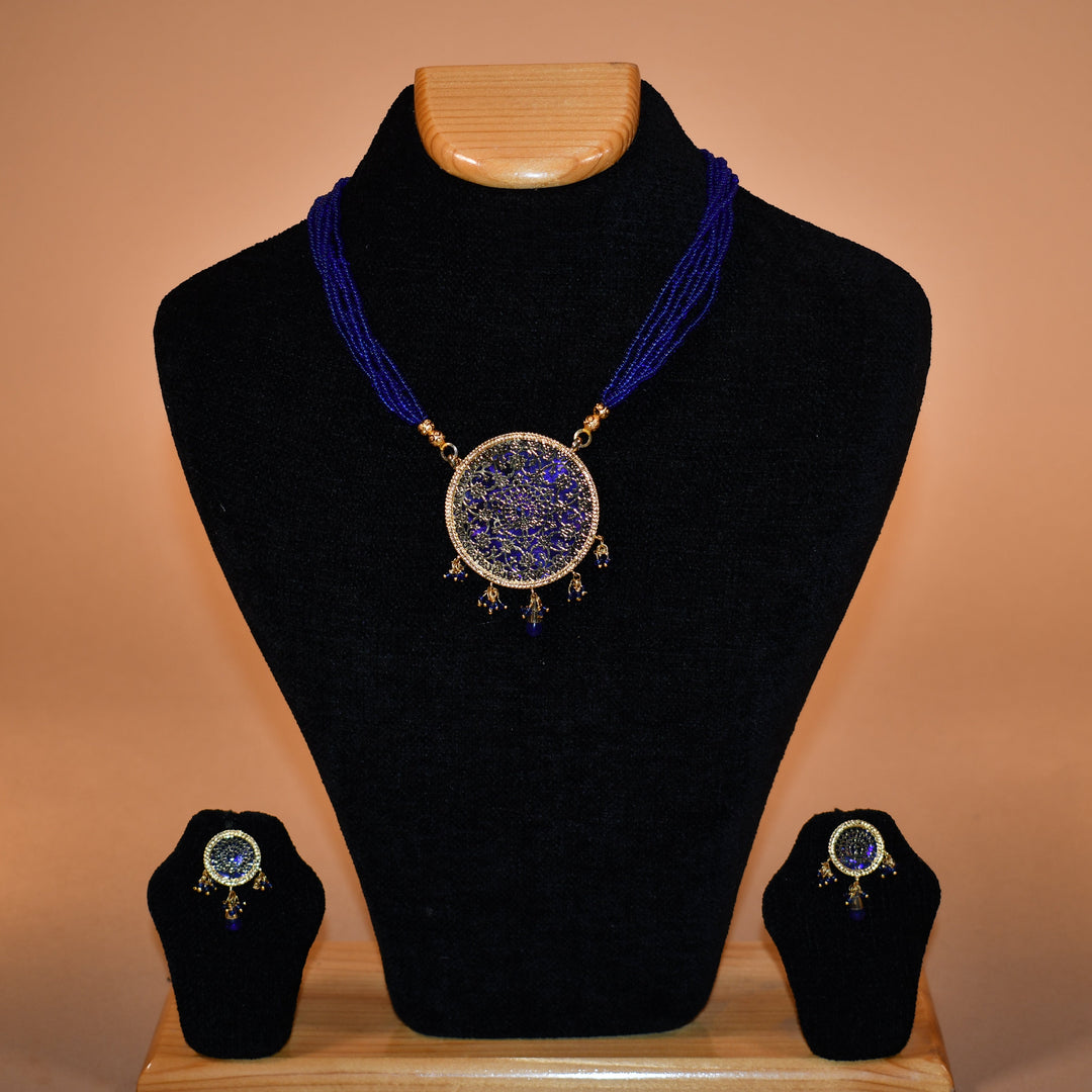 Dark Blue Circular Necklace Set