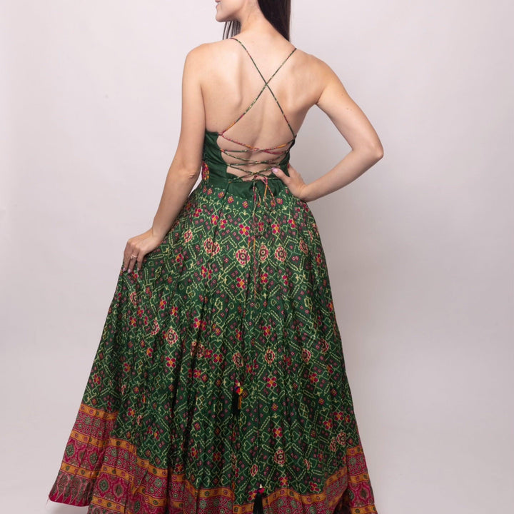 Green Open Back Dress with Hand Embroidered Torso dresses RAAS