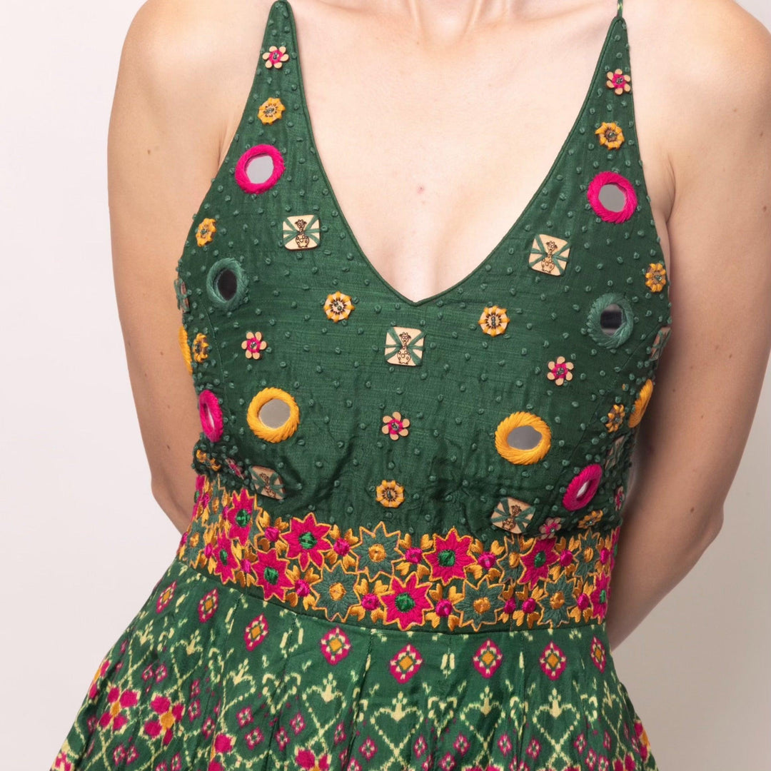 Green Open Back Dress with Hand Embroidered Torso dresses RAAS