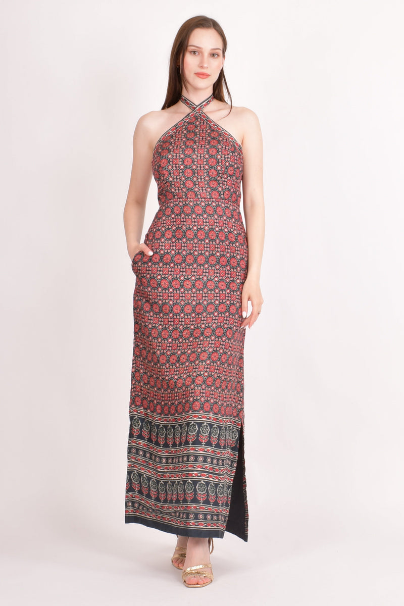 Double Slit Halter Maxi Dress ANARKALI & GOWN RAAS