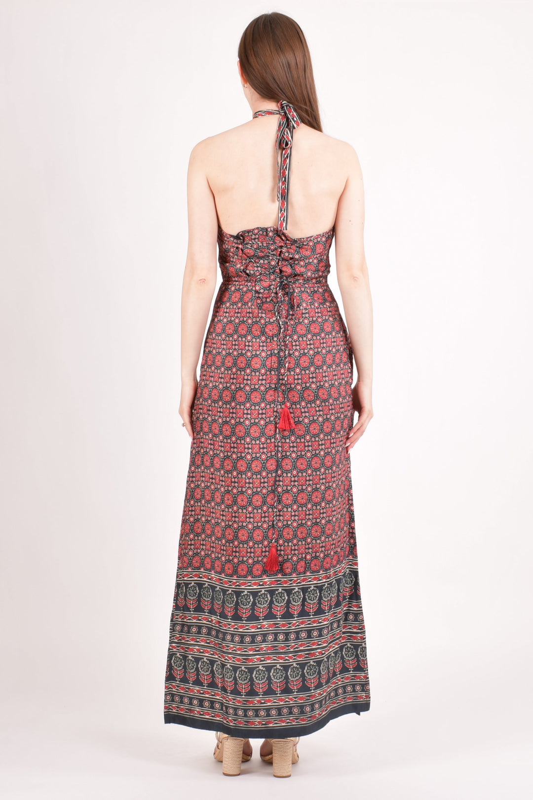 Double Slit Halter Maxi Dress-Raas USA