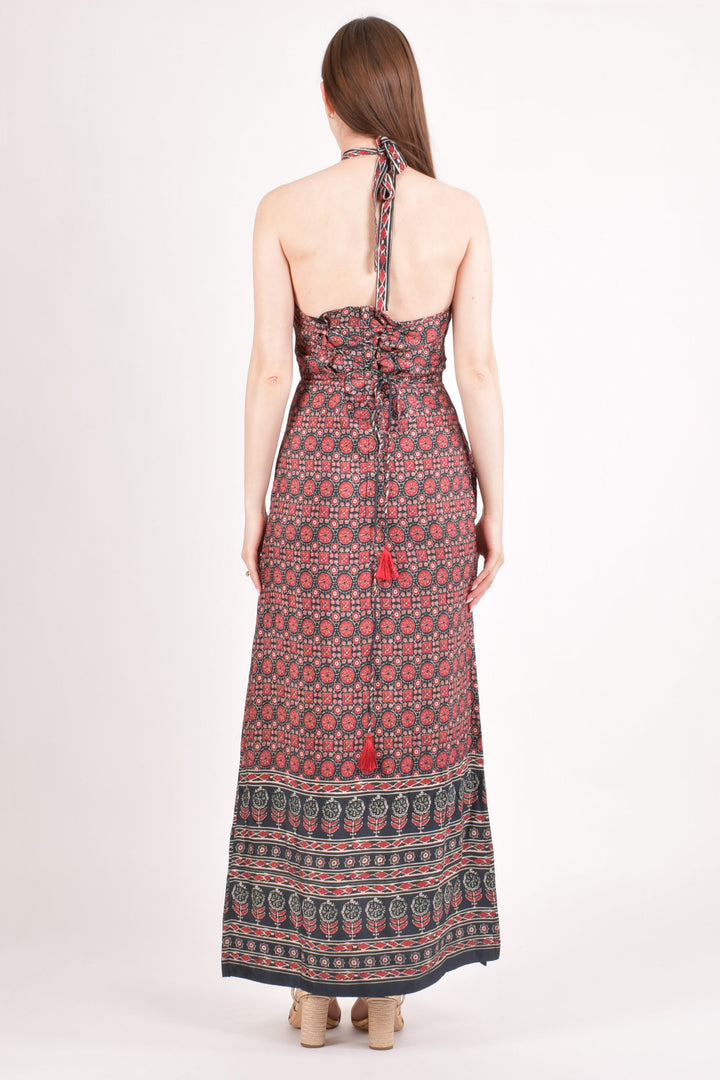 Double Slit Halter Maxi Dress-Raas USA