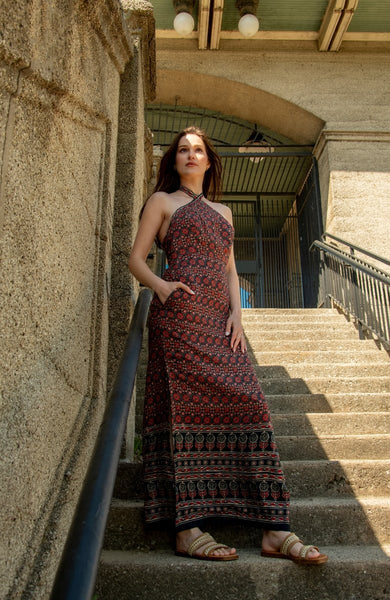 Shop Double Slit Halter Maxi Dress | Raas XS / Maroon Shop Double Slit Halter Maxi Dress | Raas XS / Maroon