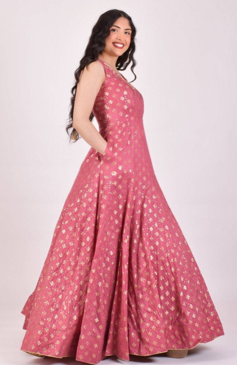 Dusty Pink Sequin Anarkali Gown