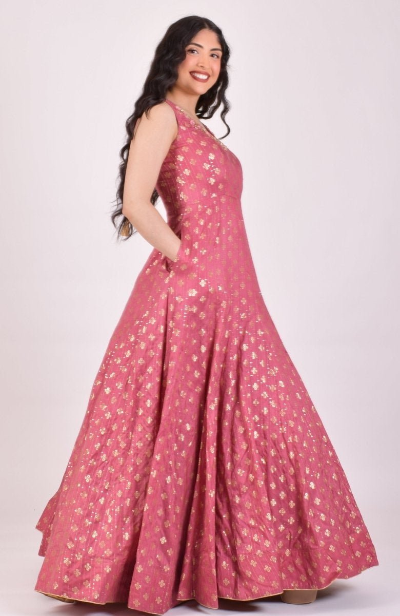glitter anarkali dress Dusty Pink Sequin Gown With Dupatta heavy bridal anarkali