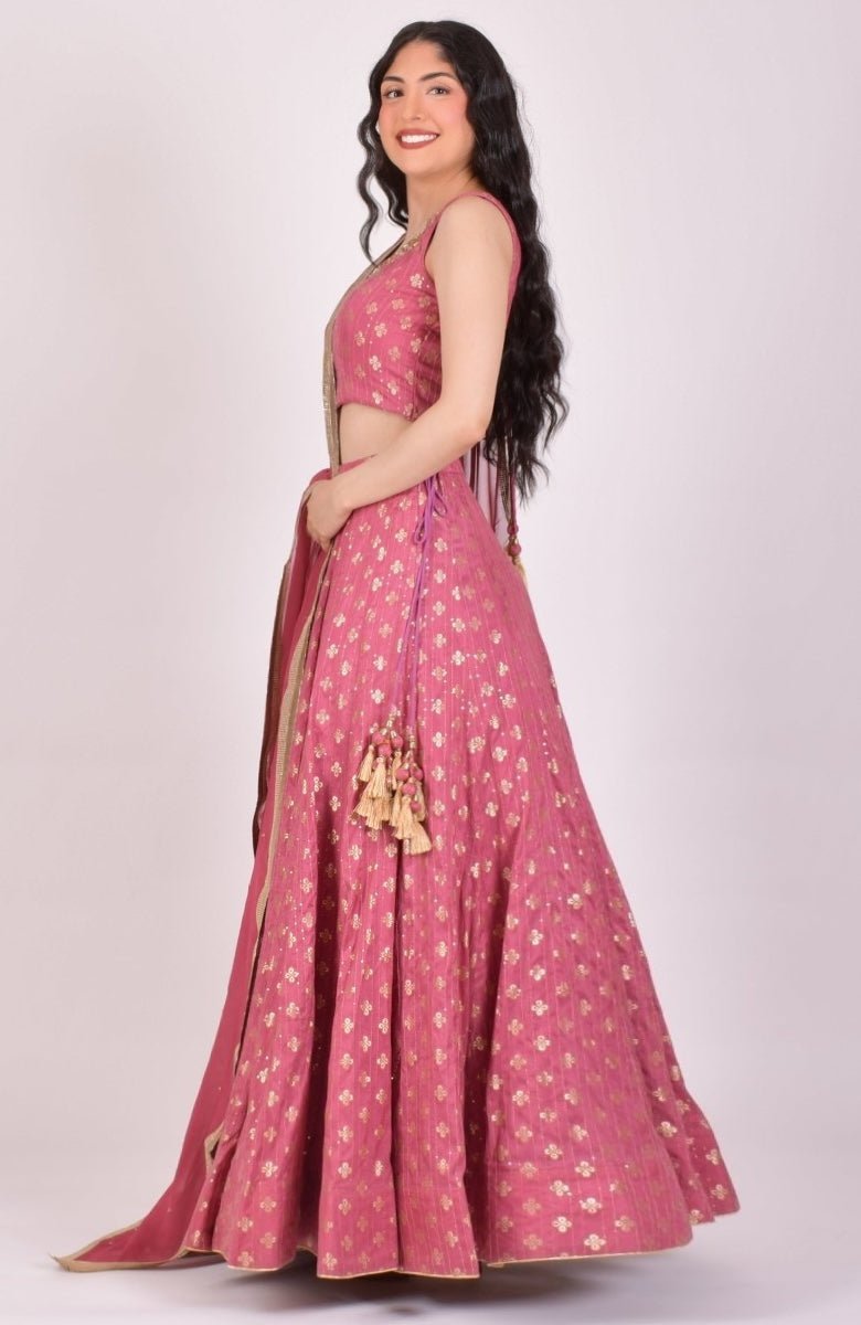 Dusty Pink Sequin Lehenga Choli by RAAS