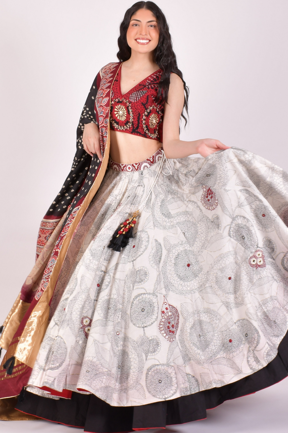 Ivory Mandala Print Chaniya Choli With Dupatta