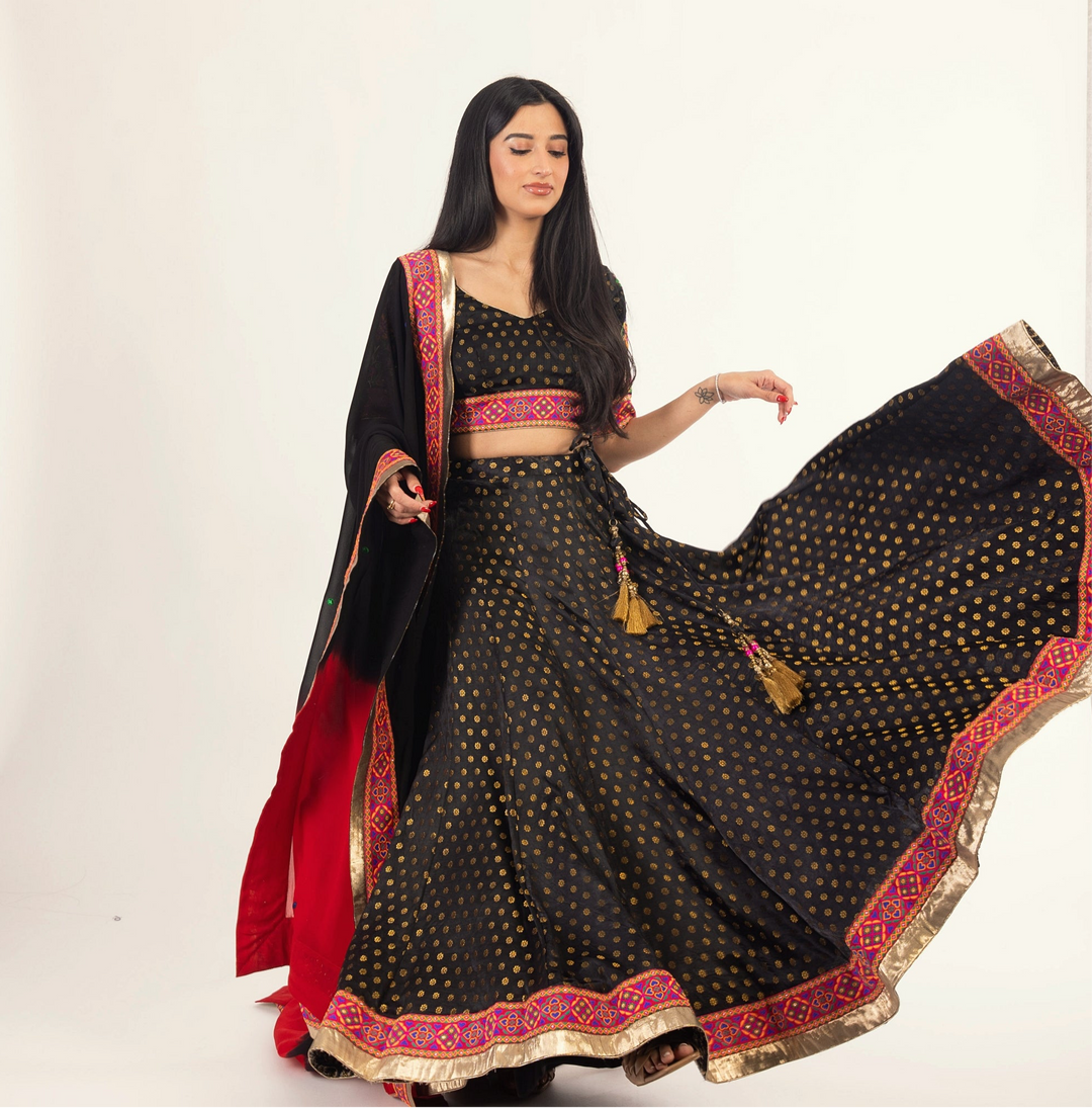 Endora Black Silk Lehenga Choli Set