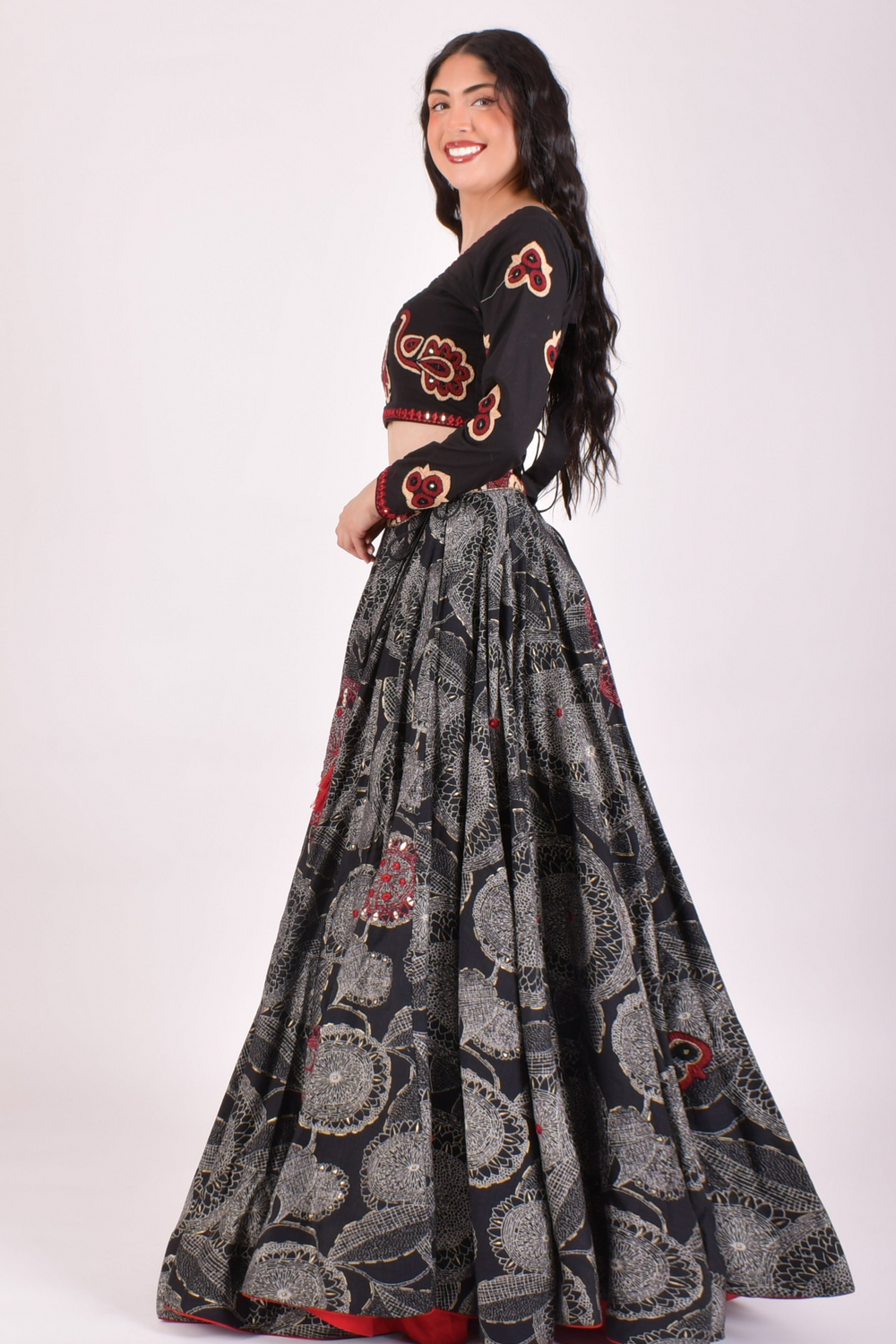 Black Full Flare Chaniya Choli With Bandhej Dupatta