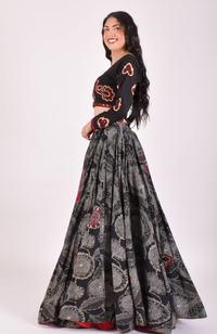 Black Full Flare Chaniya Choli With Bandhej Dupatta