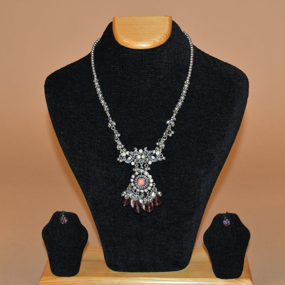 Embellished Necklace with Subtle Earrings