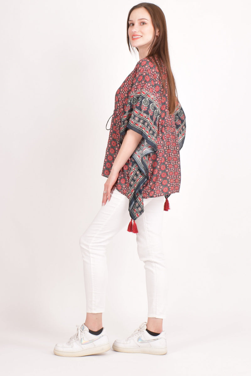 Embroidered Ajrakh Kaftan Top TOPS & TUNICS RAAS