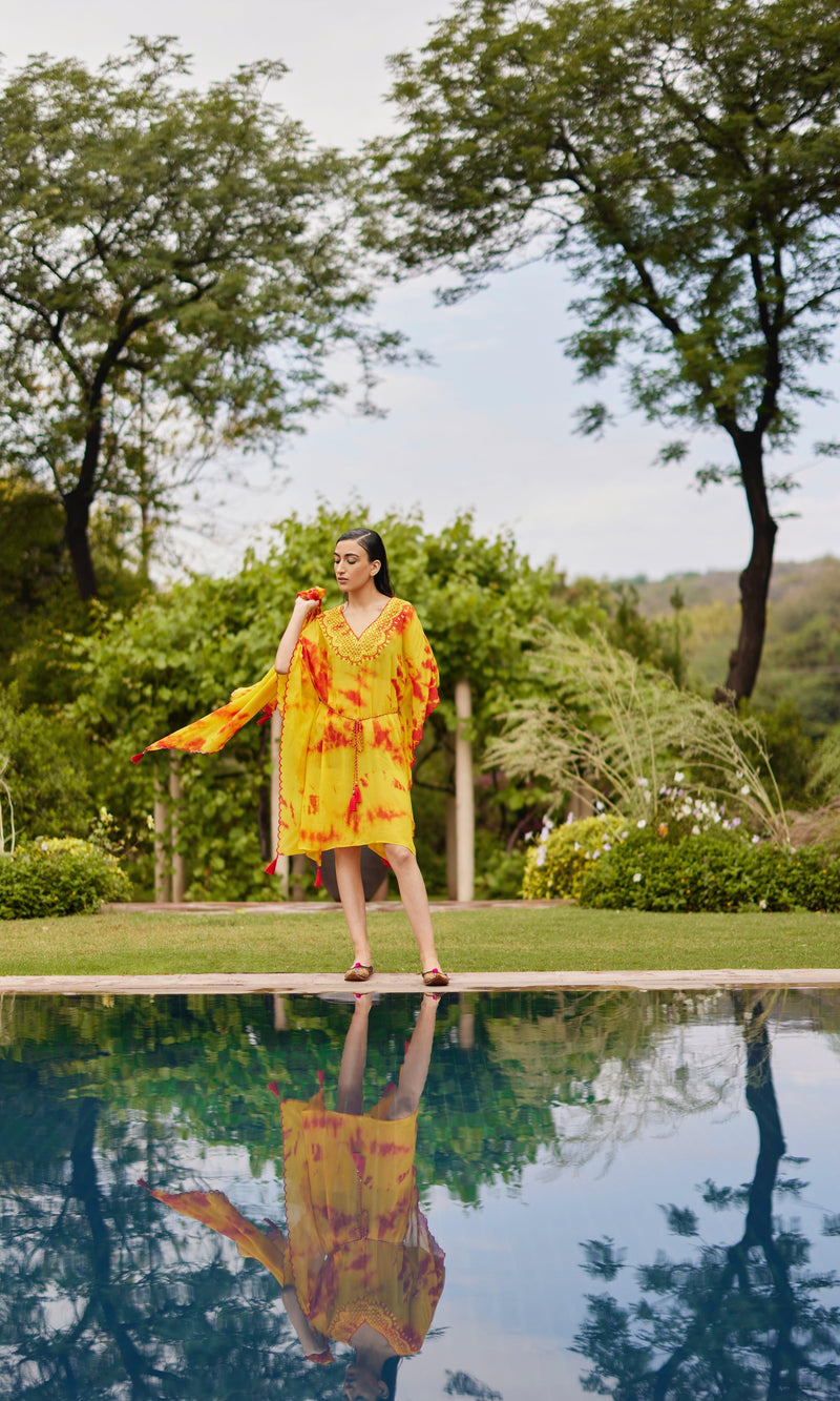 Embroidered Yellow and Orange Kaftan KAFTAN RAAS