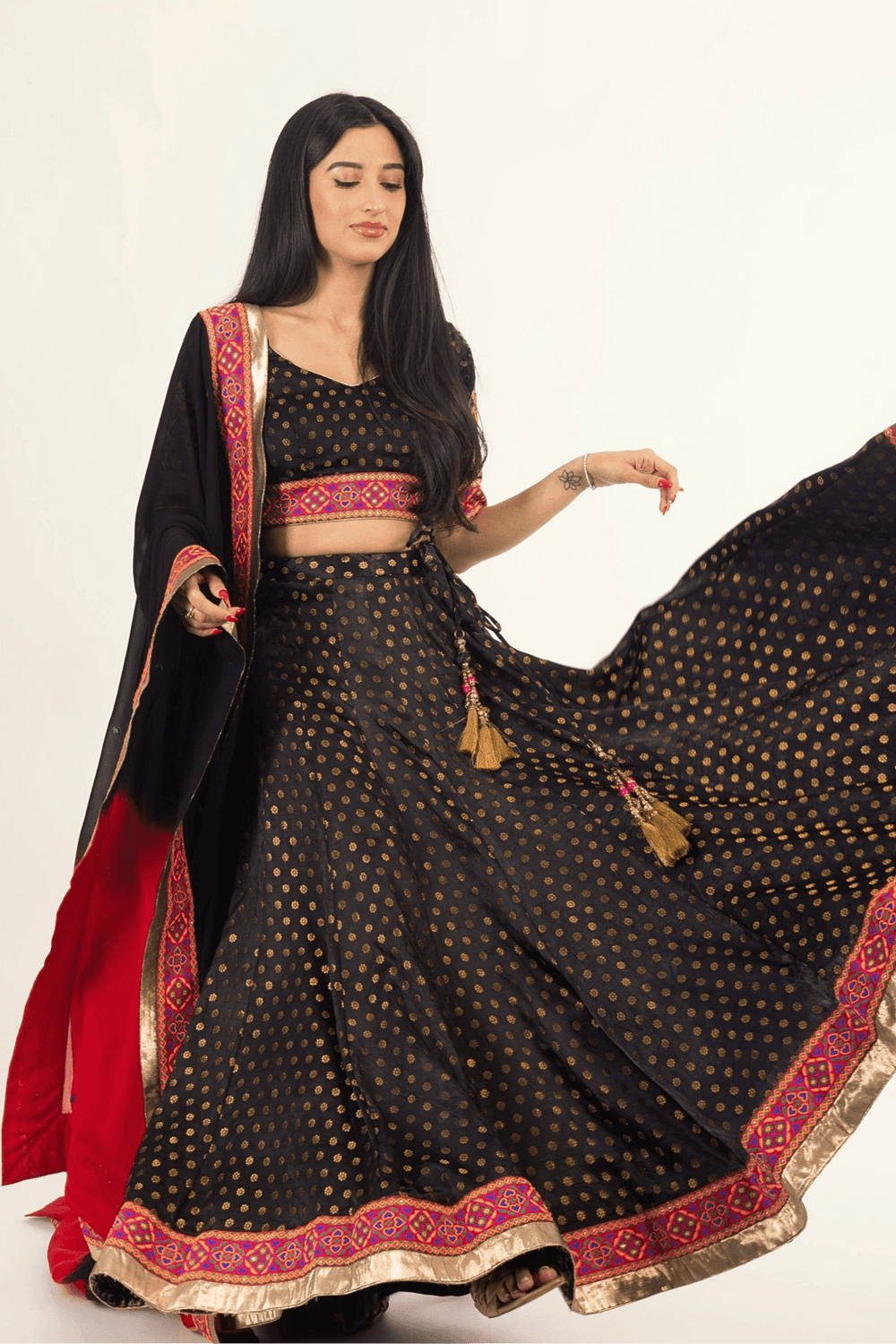 Endora Black Silk Lehenga Choli Set Chaniya choli RAAS