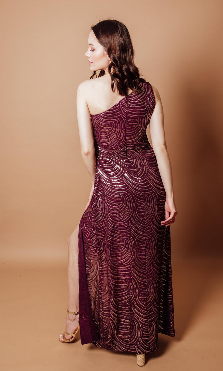 Estella One Shoulder Dress with Slit and Sequins - Raas