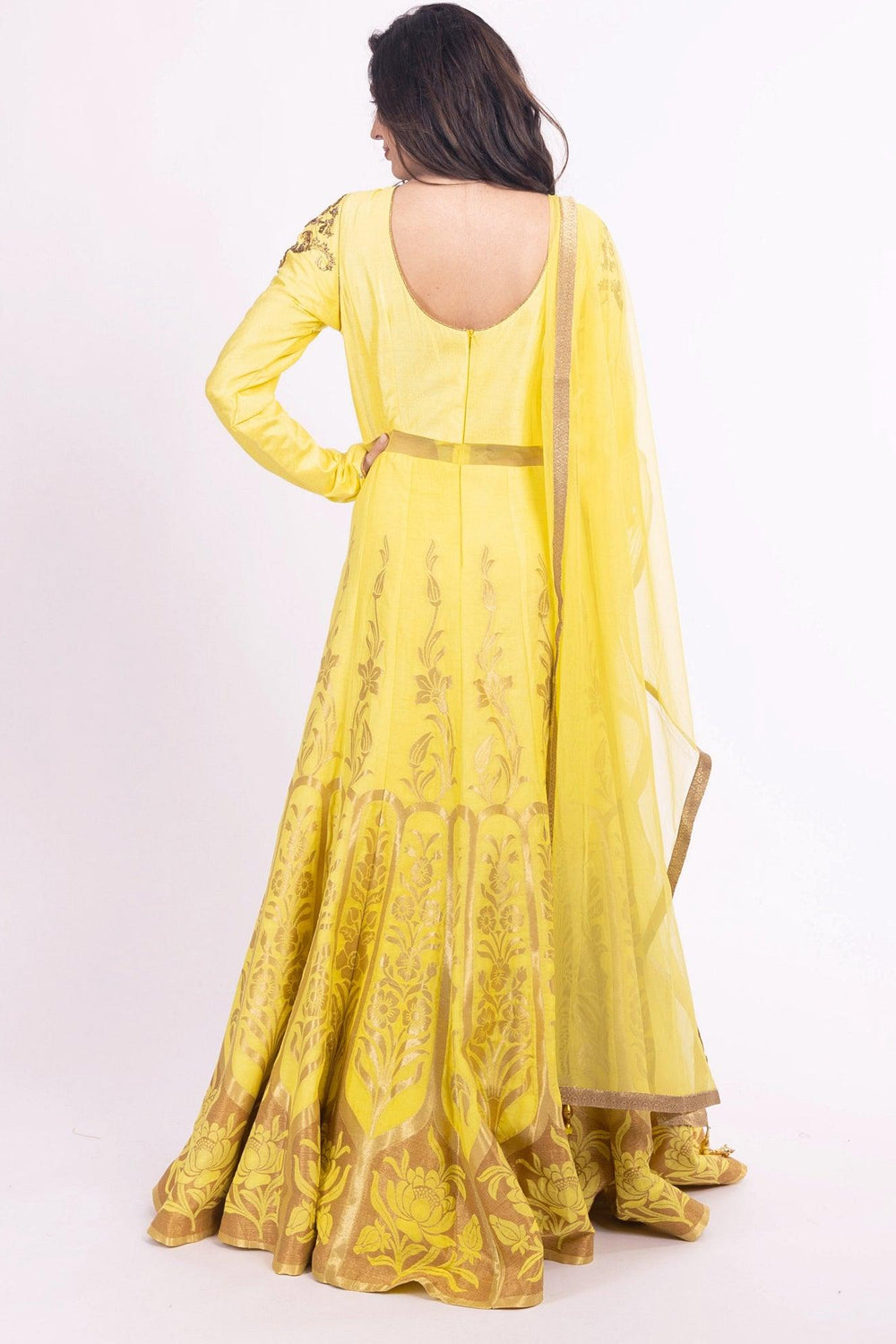 Evadne Yellow Sequins Work Gown ANARKALI & GOWN RAAS