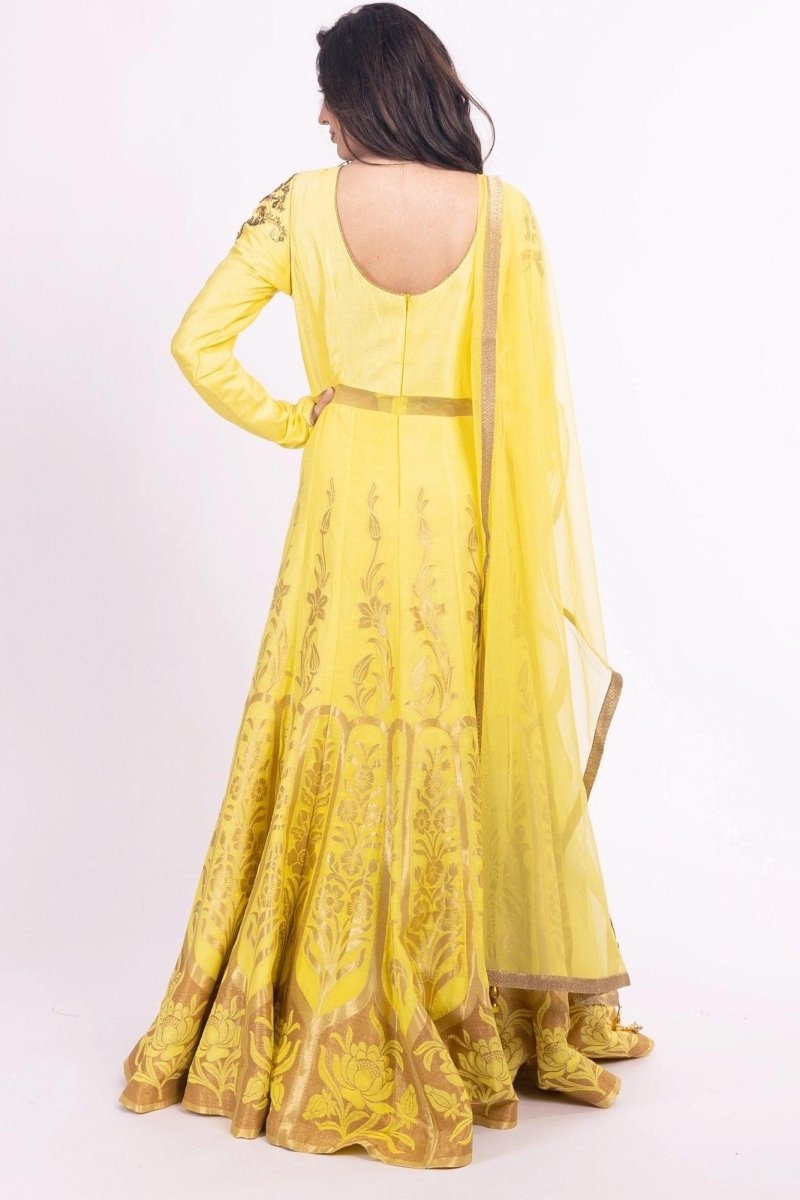 Evadne Yellow Sequin Work Gown