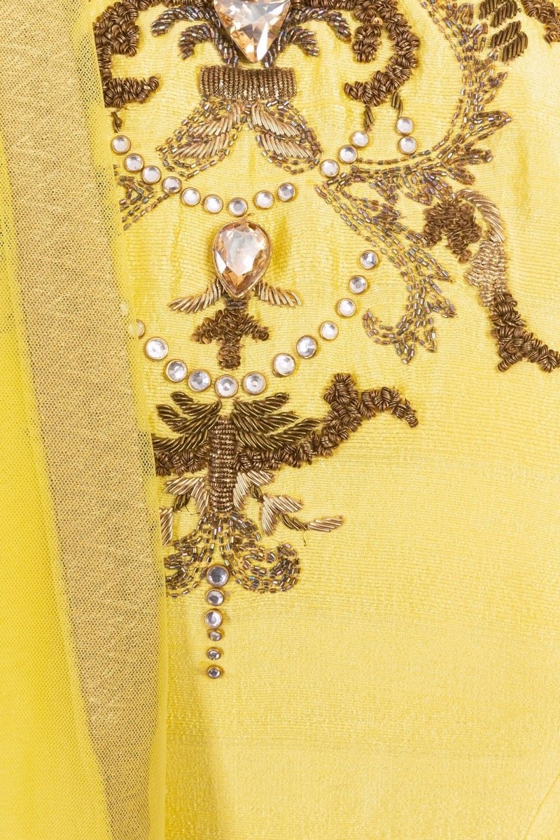 Evadne Yellow Sequin Work Gown