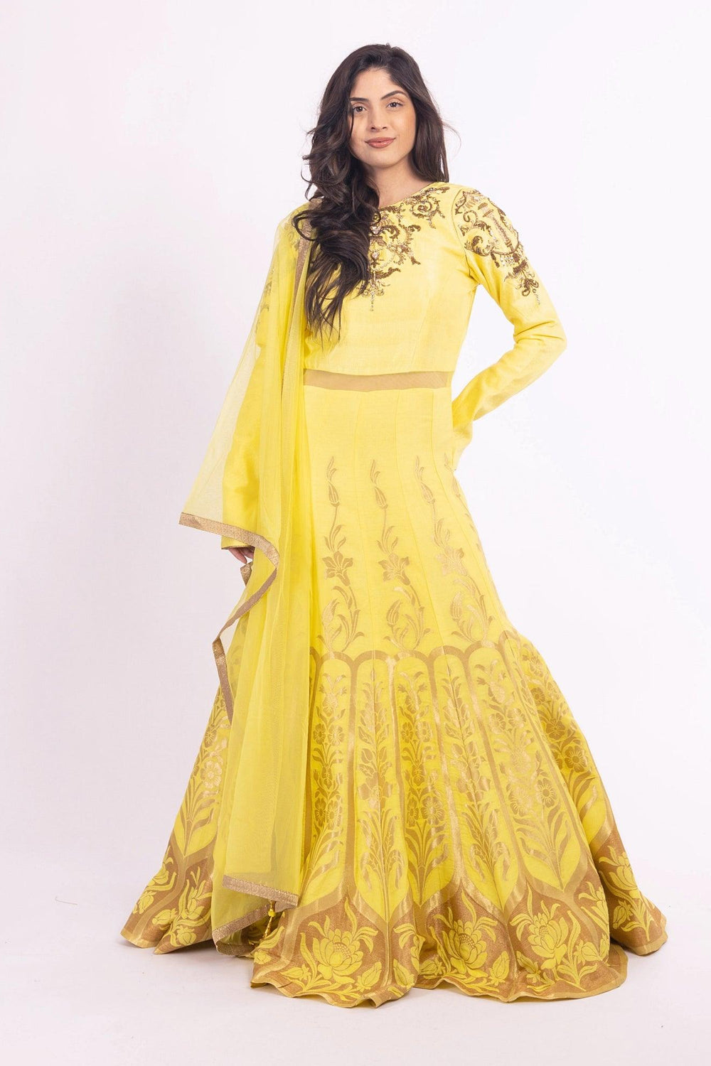 Evadne Yellow Sequins Work Gown ANARKALI & GOWN RAAS