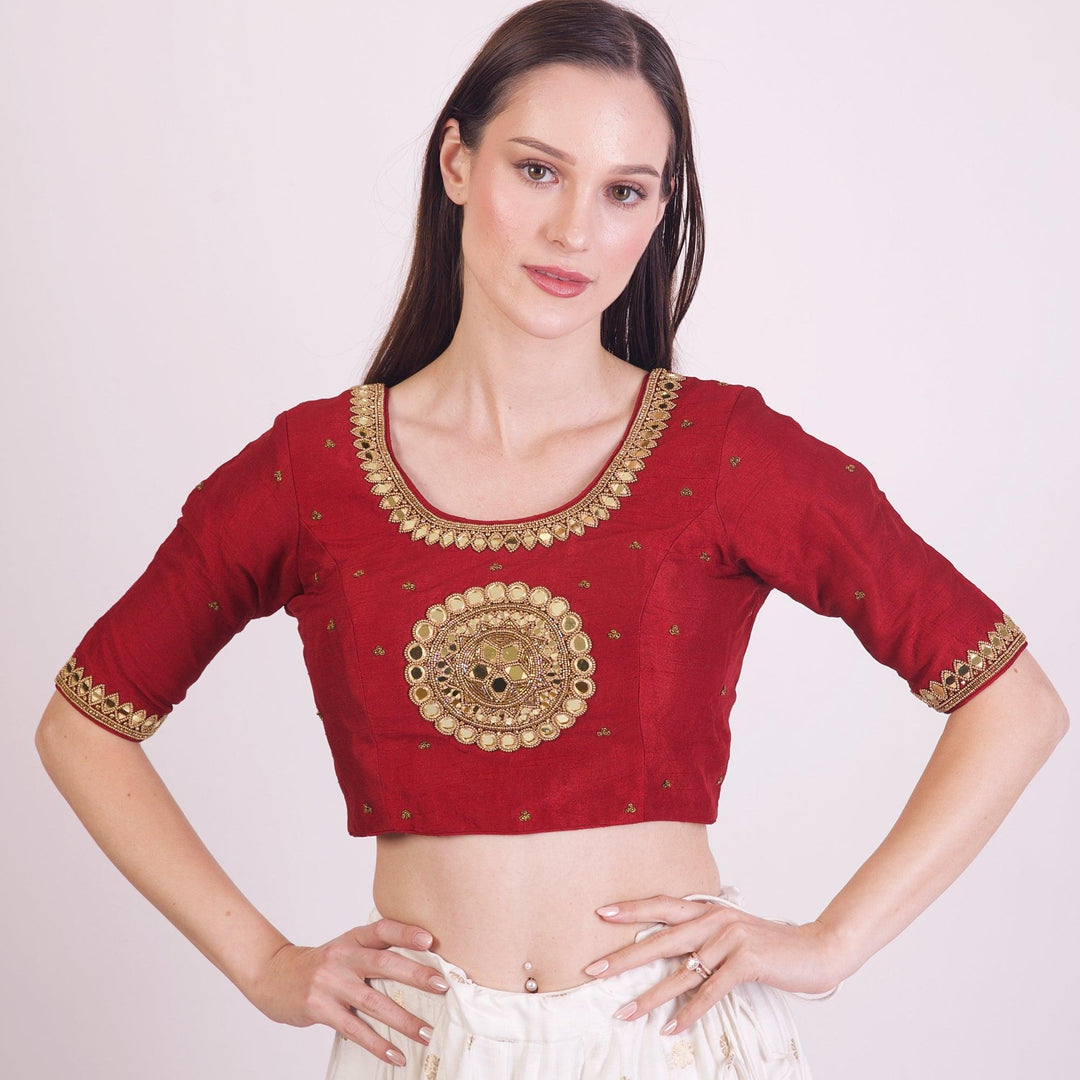 Everly Maroon Embroidered Blouse-Raas USA