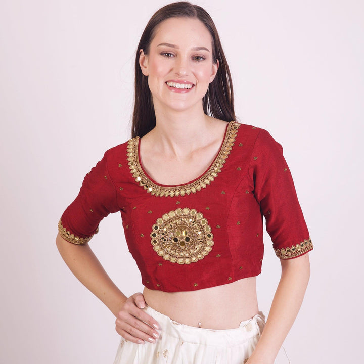 Everly Maroon Embroidered Blouse-Raas USA