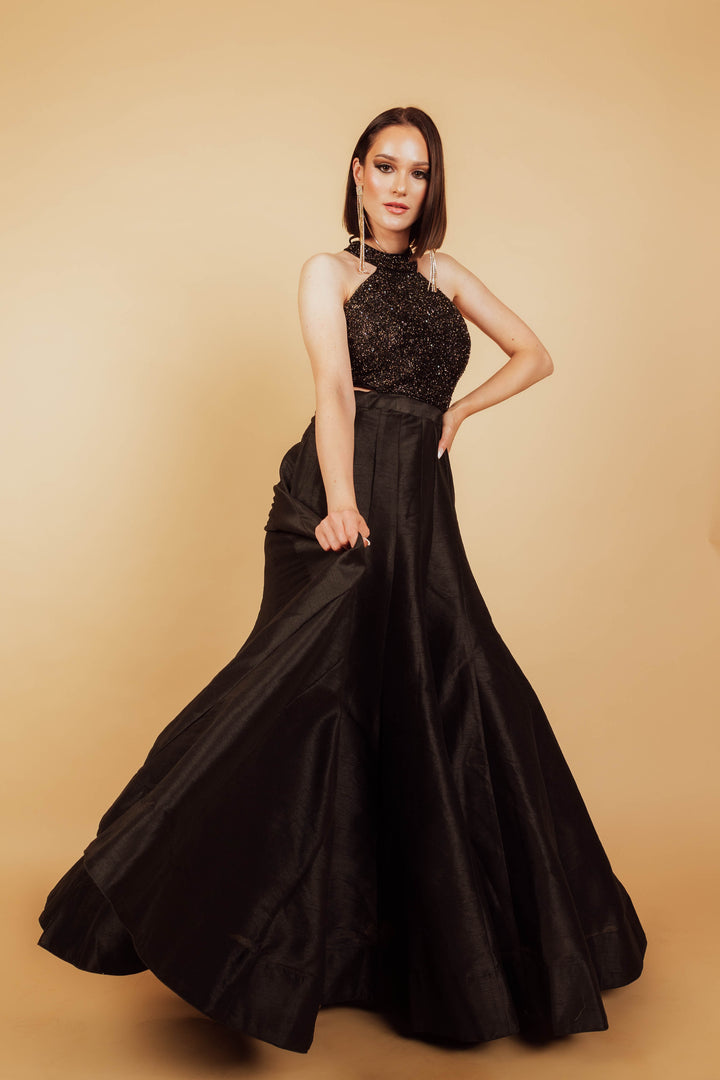 Charna Black Gown with Sequins Emroidery