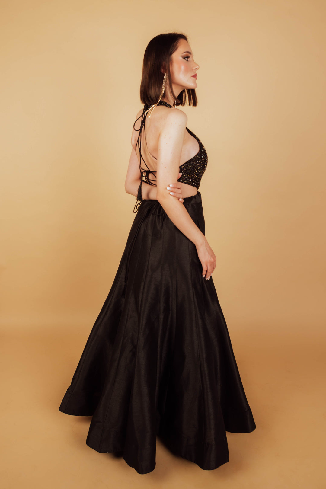 Charna Black Gown with Sequins Emroidery