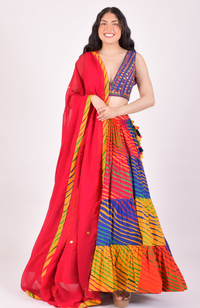 Multicolor Leheriya Tiered Chaniya Choli With Dupatta