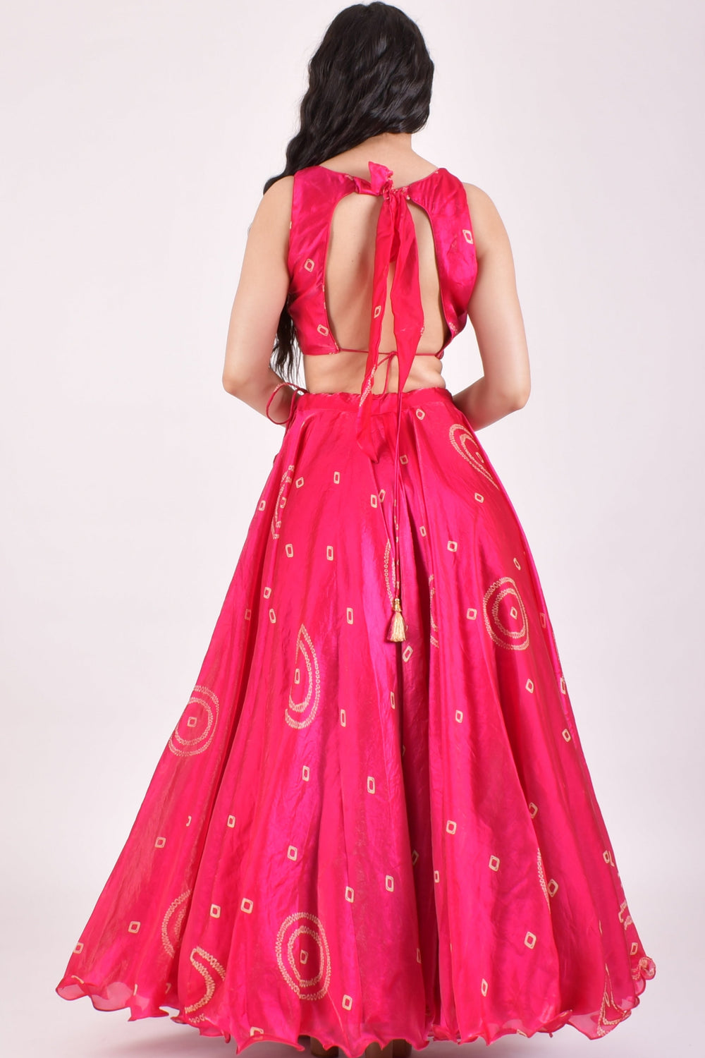 Fuchsia Pink Bandhej Shimmer Silk Chaniya Choli