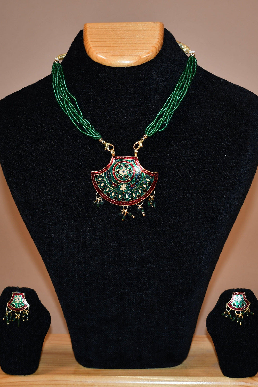 Fan Shaped Green Necklace Set FASHION JEWELRY RAAS