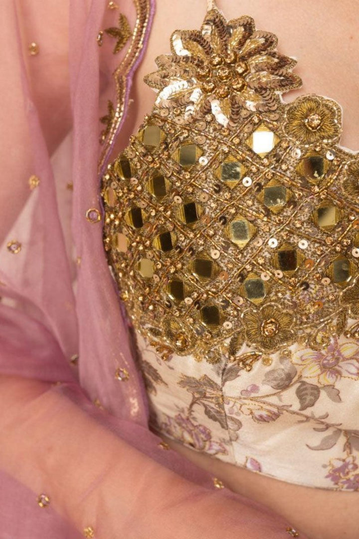 Floral Lehenga choli Set with kasab and Mirror Work-Raas