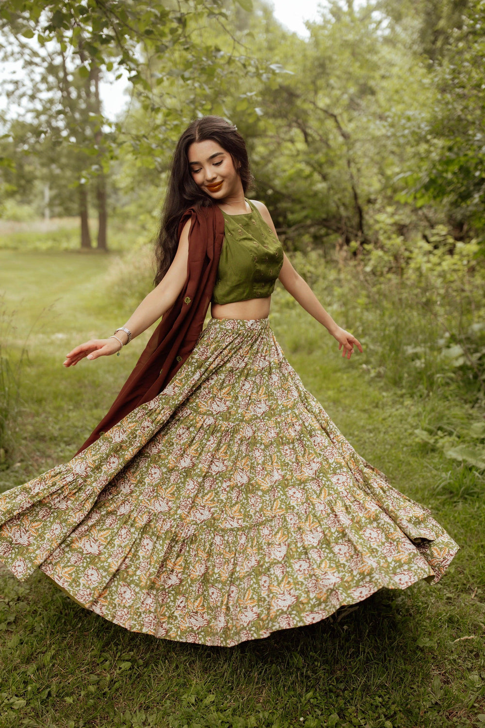 Forest Green Full Flare Chaniya Choli Set-[mehendi outfit]-Raas