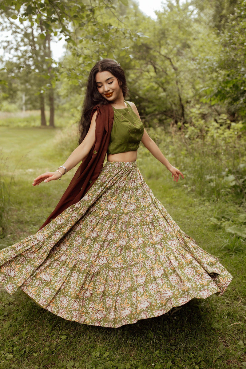 Forest Green Full Flare Chaniya Choli Set-[mehendi outfit]-Raas
