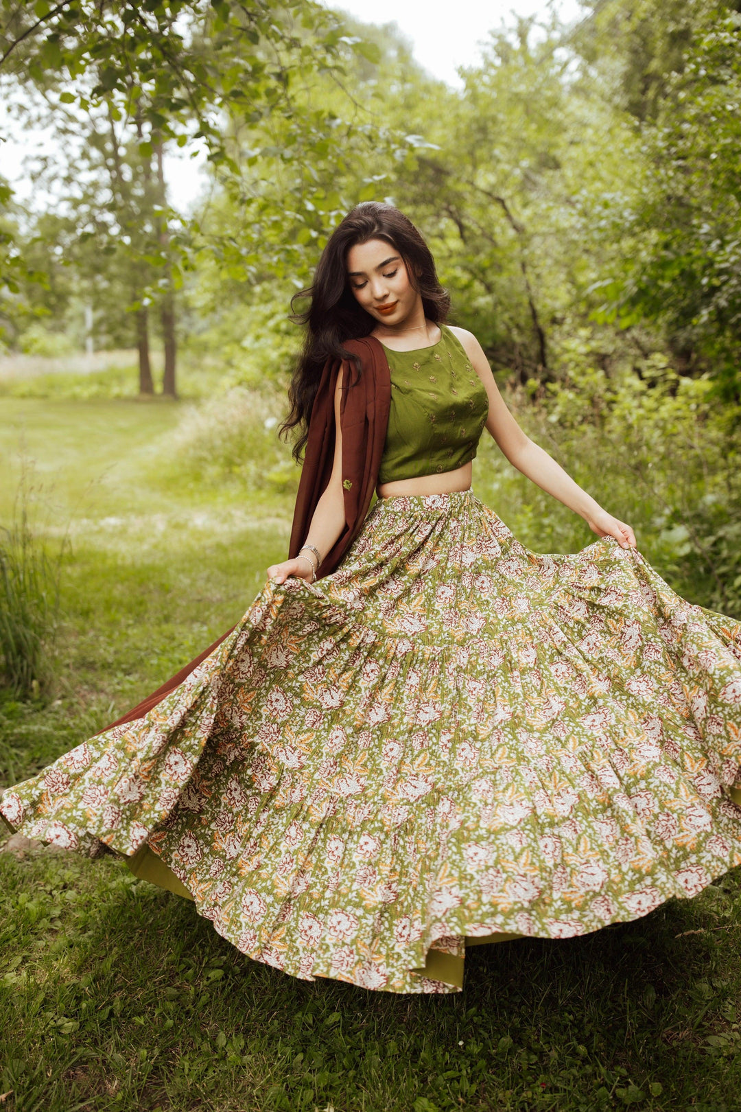 Forest Green Full Flare Chaniya Choli Set-[mehendi outfit]-Raas