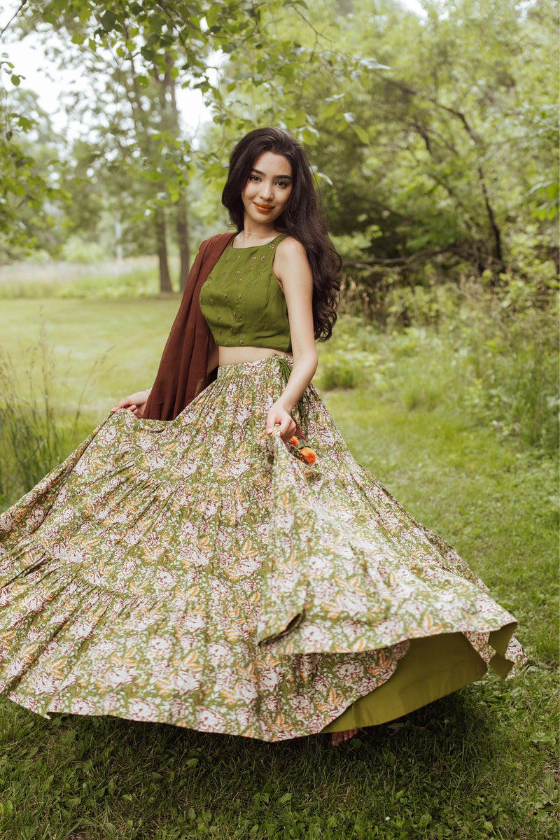 Forest Green Full Flare Chaniya Choli Set-[mehendi outfit]-Raas