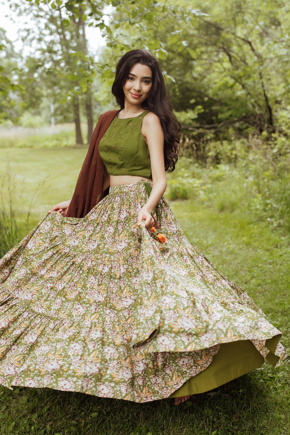 Forest Green Full Flare Chaniya Choli Set-[mehendi outfit]-Raas