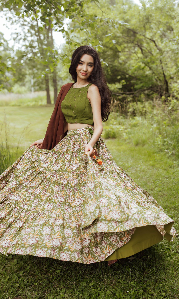 Forest Green Full Flare Chaniya Choli Set-[mehendi outfit]-Raas