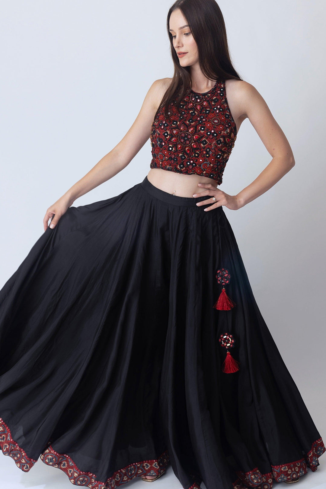 Full Flare Palazzo Pants with Hand Embroidered Blouse dresses RAAS