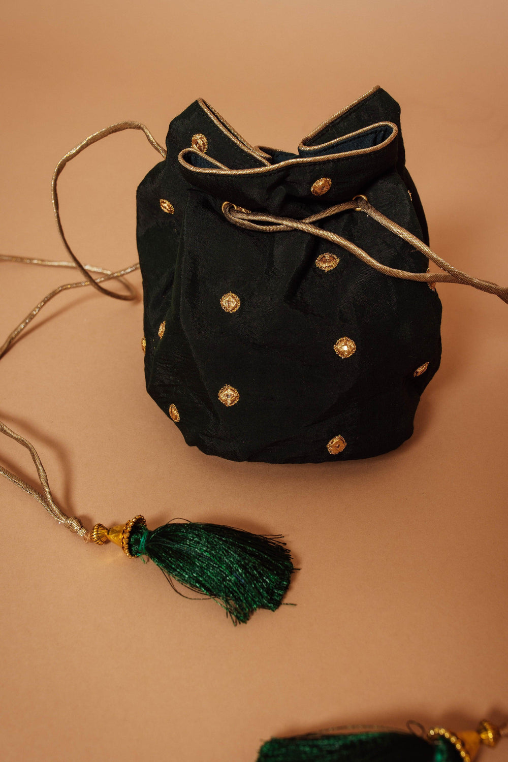 GREEN POTLI BAG WITH MIRROR WORK BAGS RAAS
