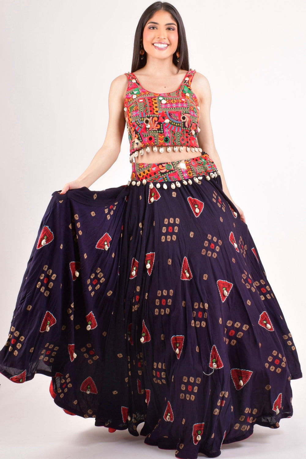 Gallie Cotton Chaniya Choli-[mirror work]-Raas