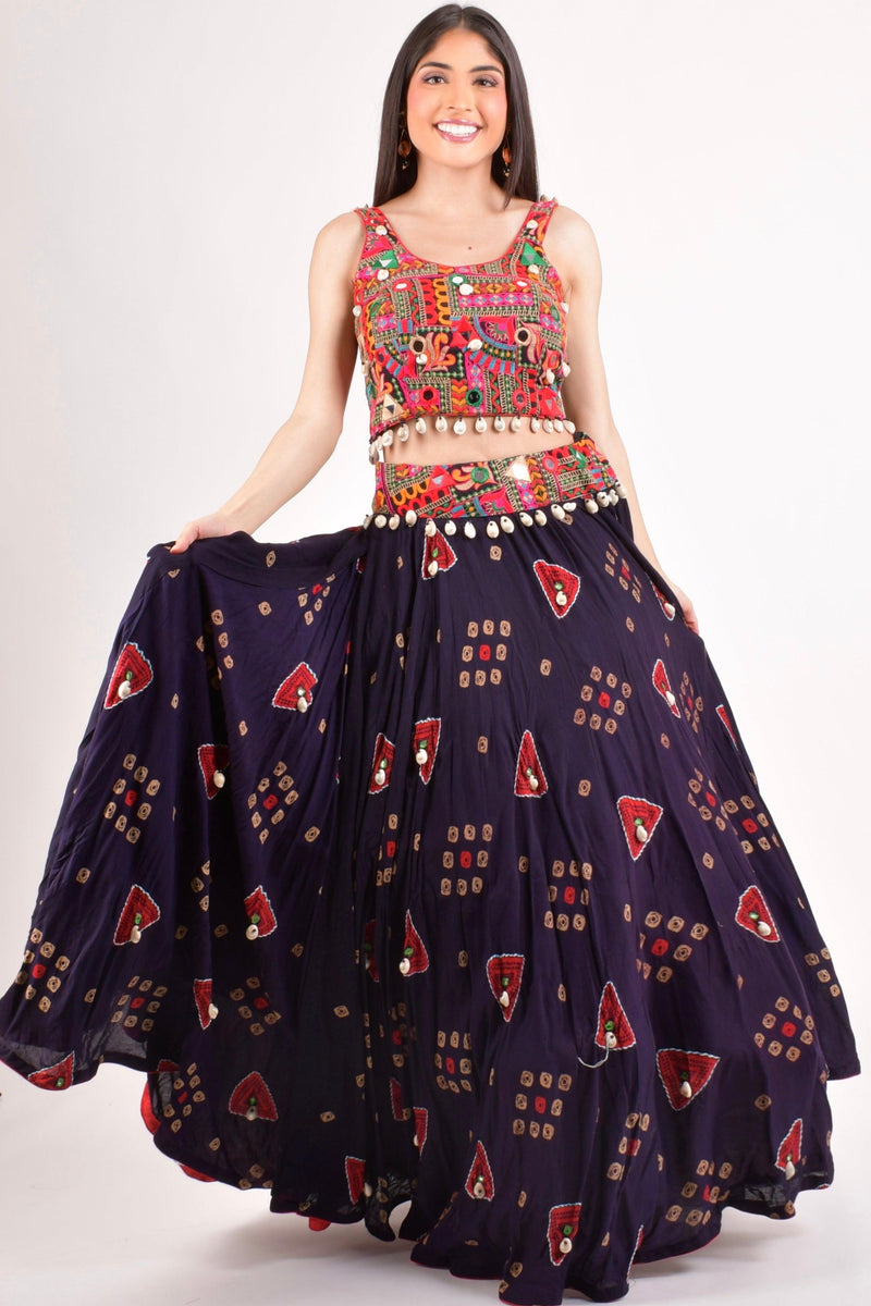 Gallie Cotton Chaniya Choli-[mirror work]-Raas