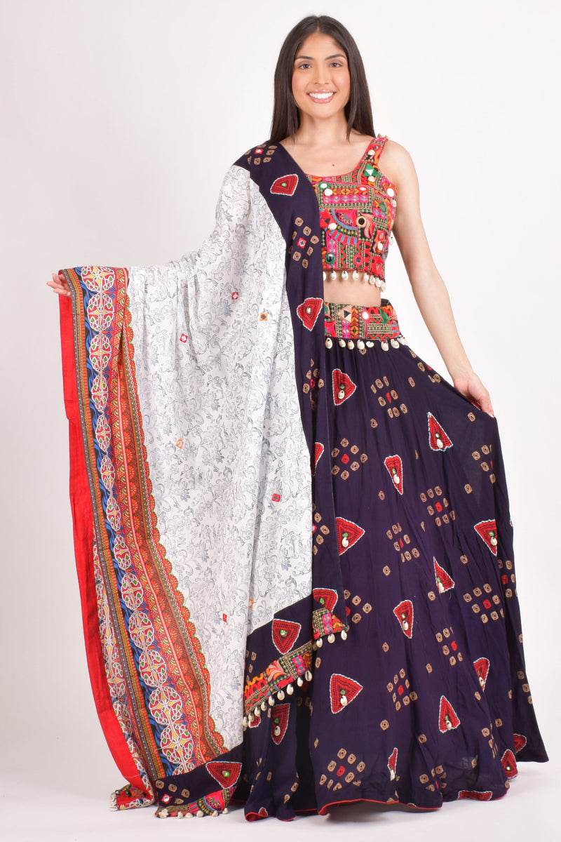 Gallie Cotton Chaniya Choli-[mirror work]-Raas